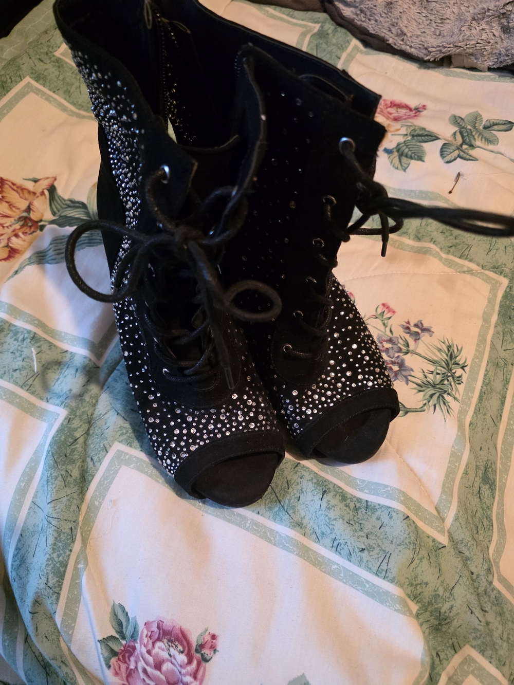 torrid Black Crystal Lace-Up Peep-Toe Heels